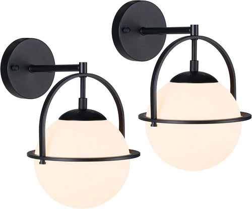 Modern Black Globe Wall Light Frosted Glass Sconce E27 Hallway Lamp