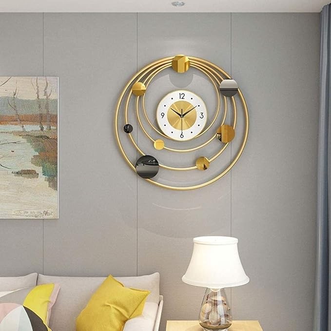 Luxury Solar System Wall Clock 50cm Modern Gold Metal Silent Non-Ticking Decor