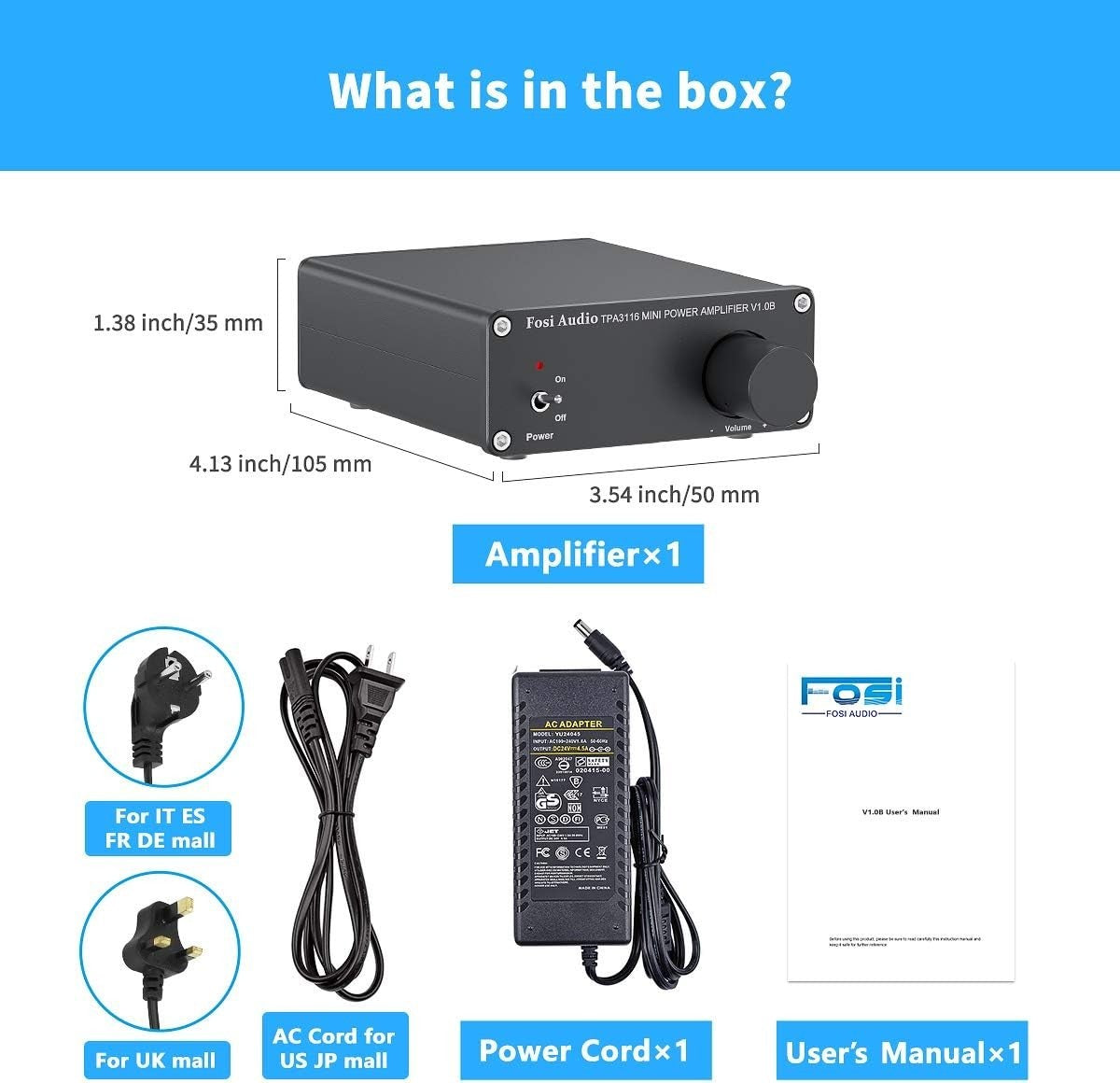 2 Channel HiFi Stereo Amplifier 50W x2 | Class D Mini Audio Amp RCA Input | 19V