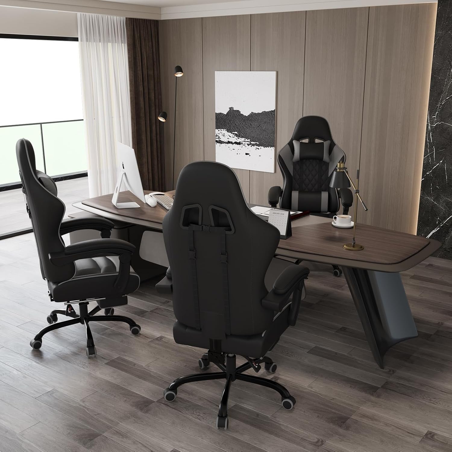 Gaming Chair with Massage Lumbar Recliner Footrest 150kg Grey