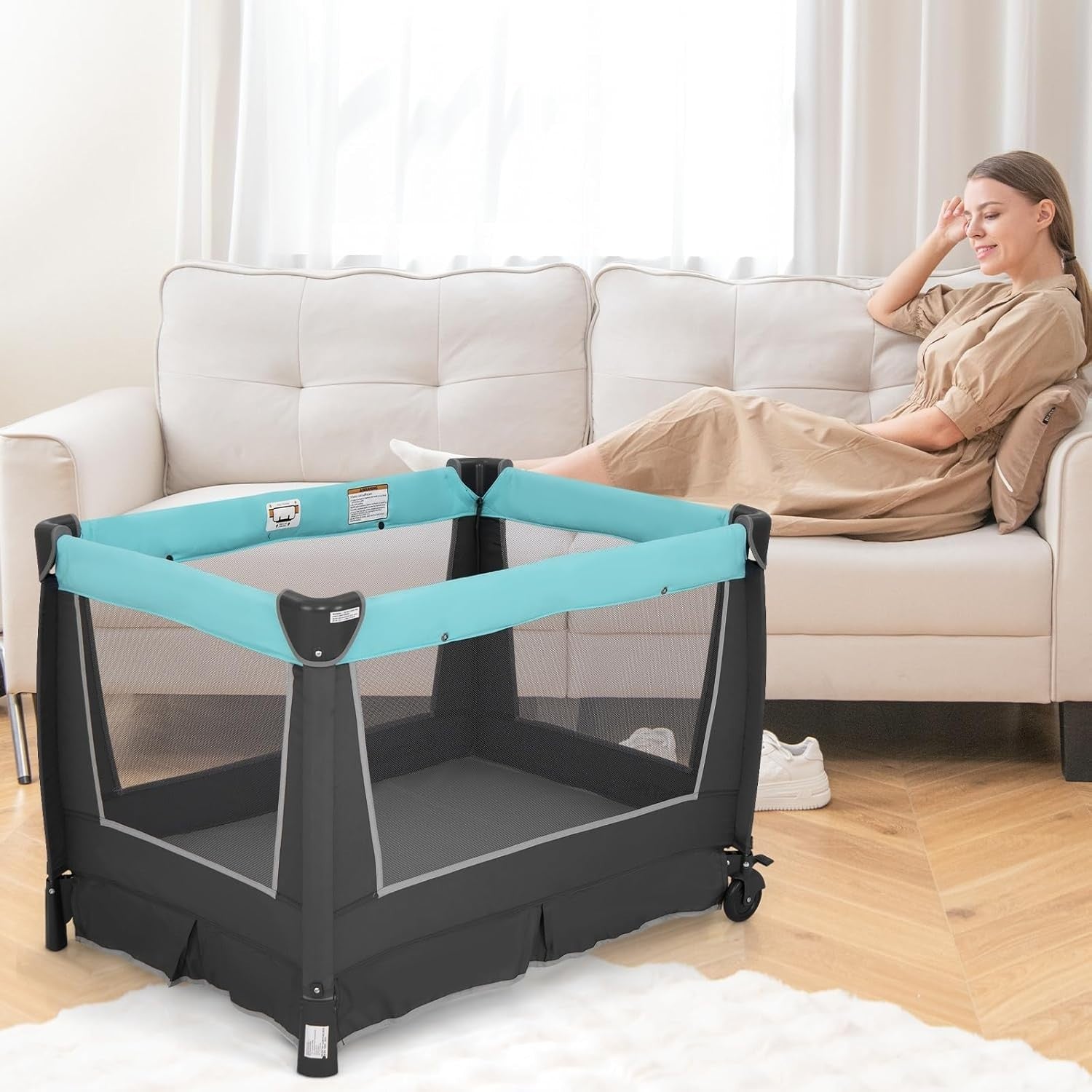 4in1 Baby Travel Cot with Bassinet Changing Table Playpen Wheels & Storage