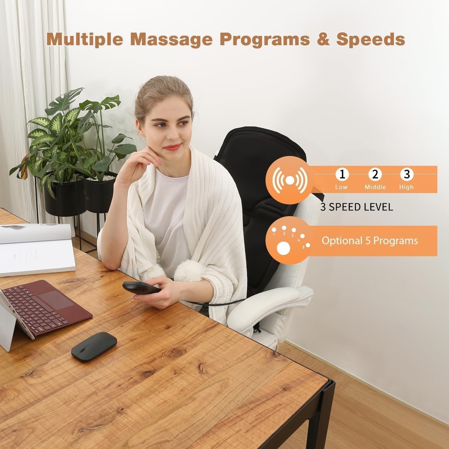 Back Massage Chair Pad Heat Vibration Cushion 10 Motor Pain Relief Black