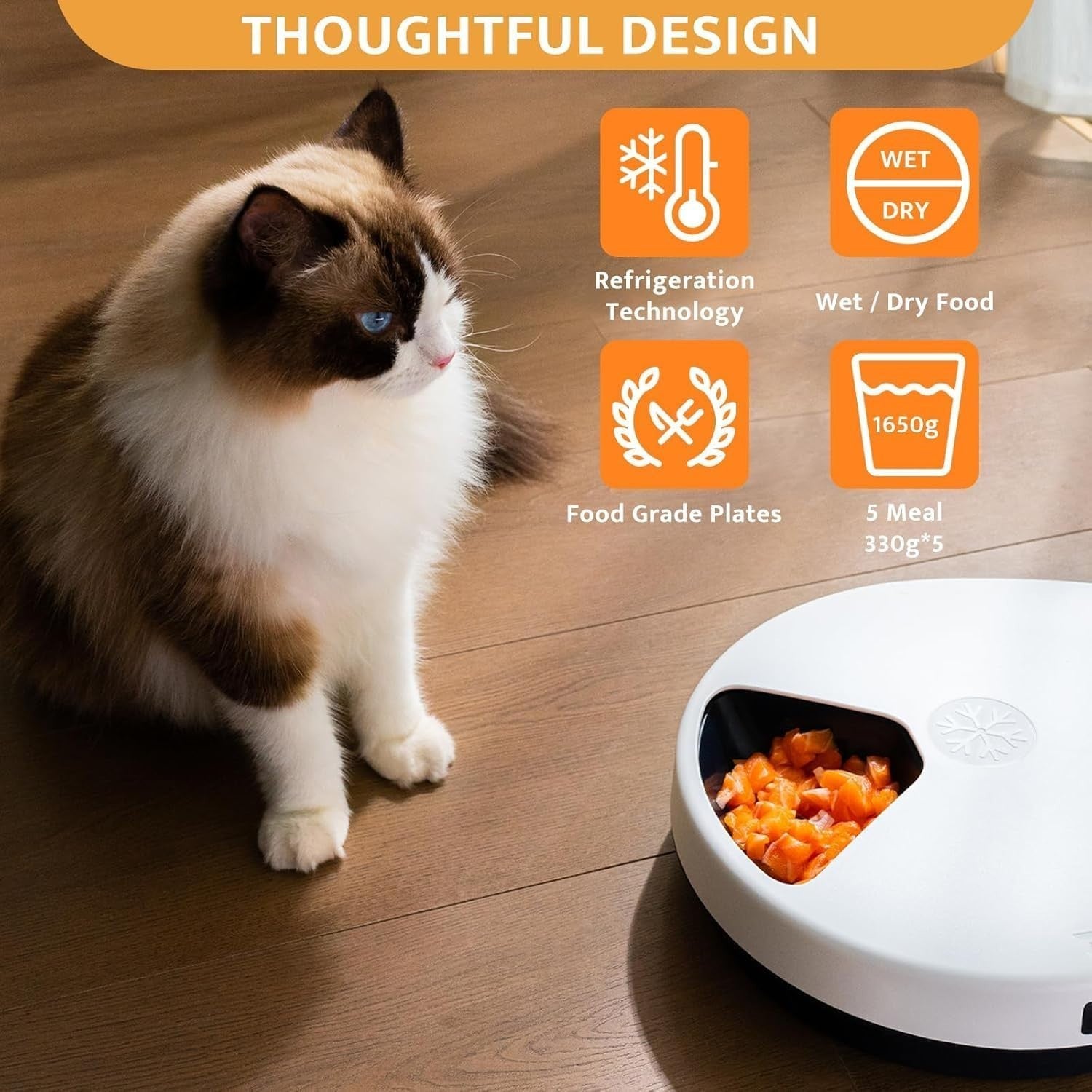 Automatic Wet Cat Feeder Cooling Timer 5 Meal Refrigerated Food Dispenser