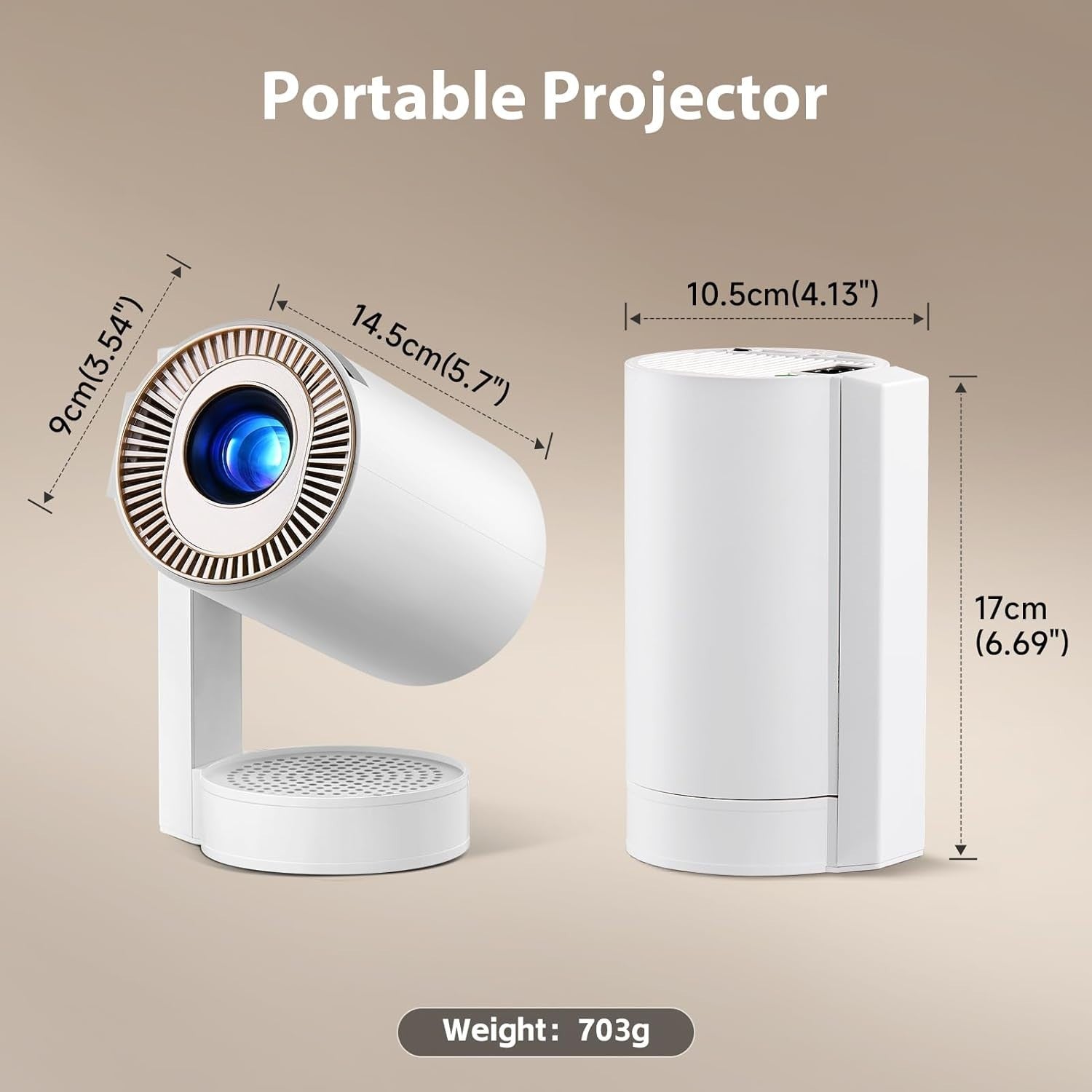 4K Smart Mini Projector Android 13 WiFi 6 Bluetooth 360° Portable