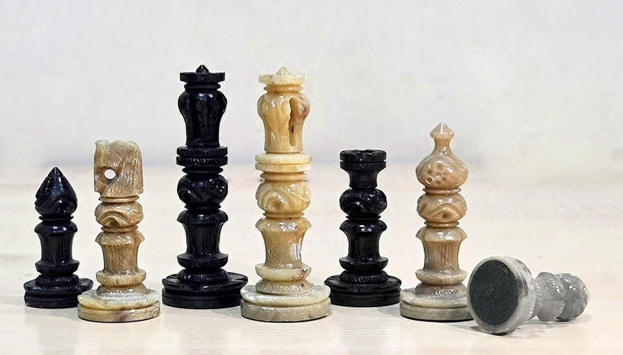 Luxury Natural Stone Chess Pieces 3" King | Hand-Carved Weighted Set
