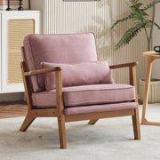 Peach Pink Fabric Accent Chair – Solid Wood Lounge Armchair Wide Arm