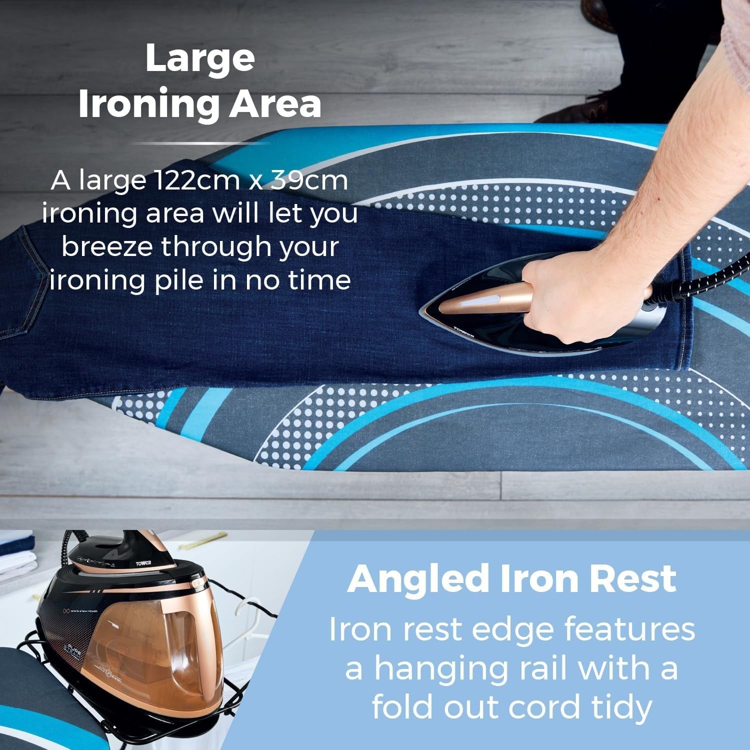 Large Ironing Board Adjustable Height Smooth Glide Cover Non Slip Feet