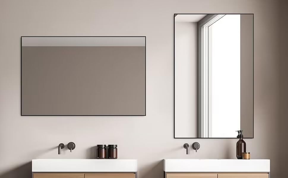 Large Wall Mirror 36x24” Black Frame Modern Bathroom Vanity Decor