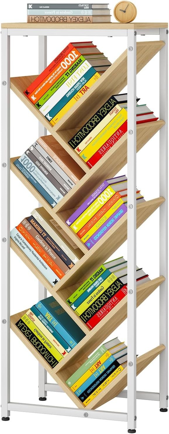 9-Tier Tree Bookshelf Wooden Floor Standing Corner Bookcase Narrow Space