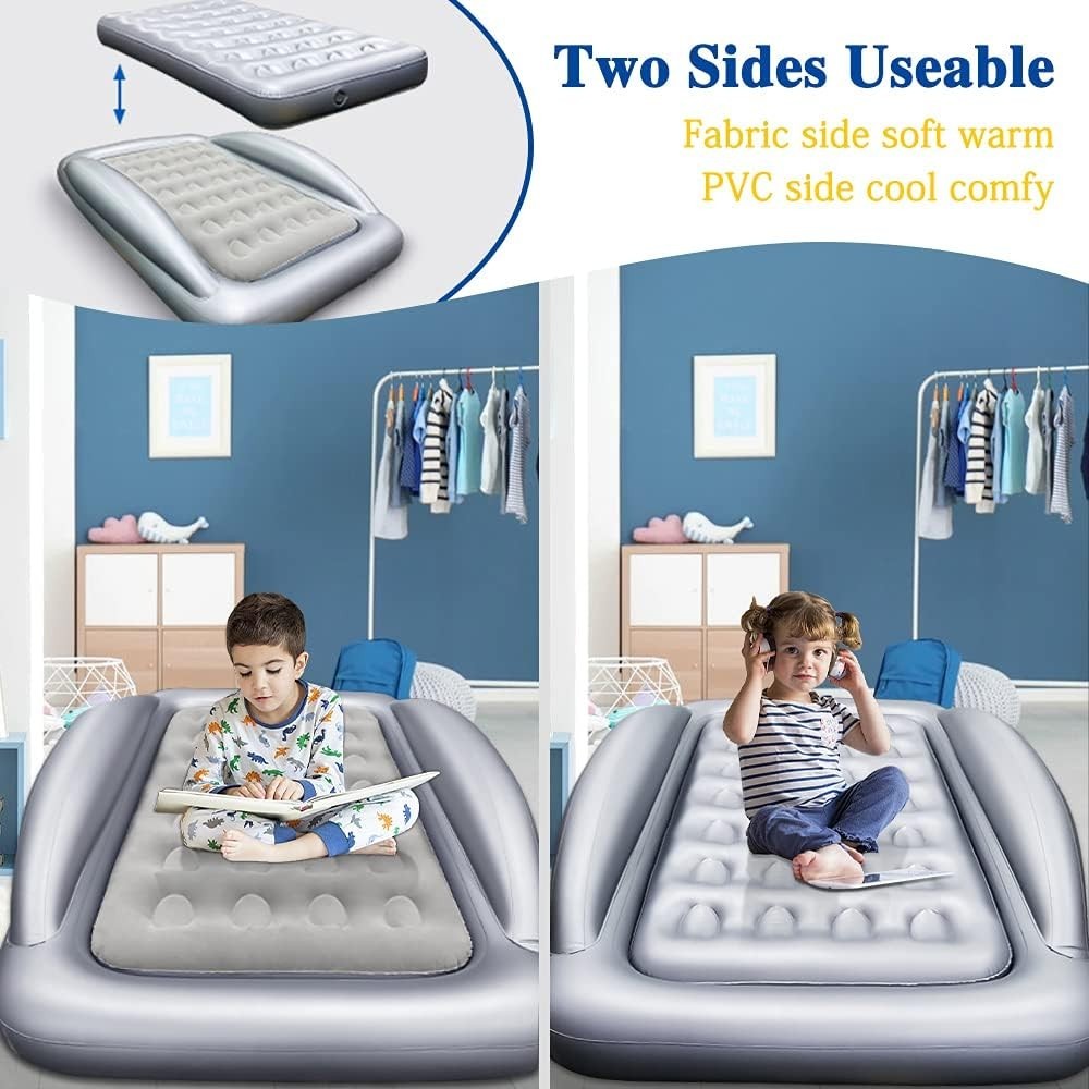 Portable Toddler Air Mattress Bed with Safety Rails & Electric Pump