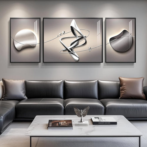 Extra Large Abstract Wall Art Set 3 Piece Framed Modern Black Grey Decor