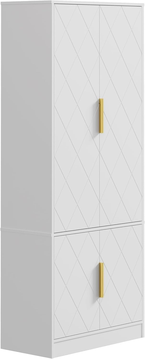 Tall Kitchen Cupboard White 4-Door Buffet Cabinet Storage Unit