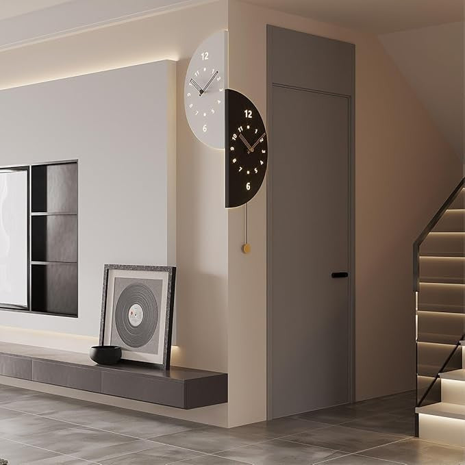 Modern Double-Sided Wall Clock 17.7in Silent Corner Mounted Clock with Pendulum
