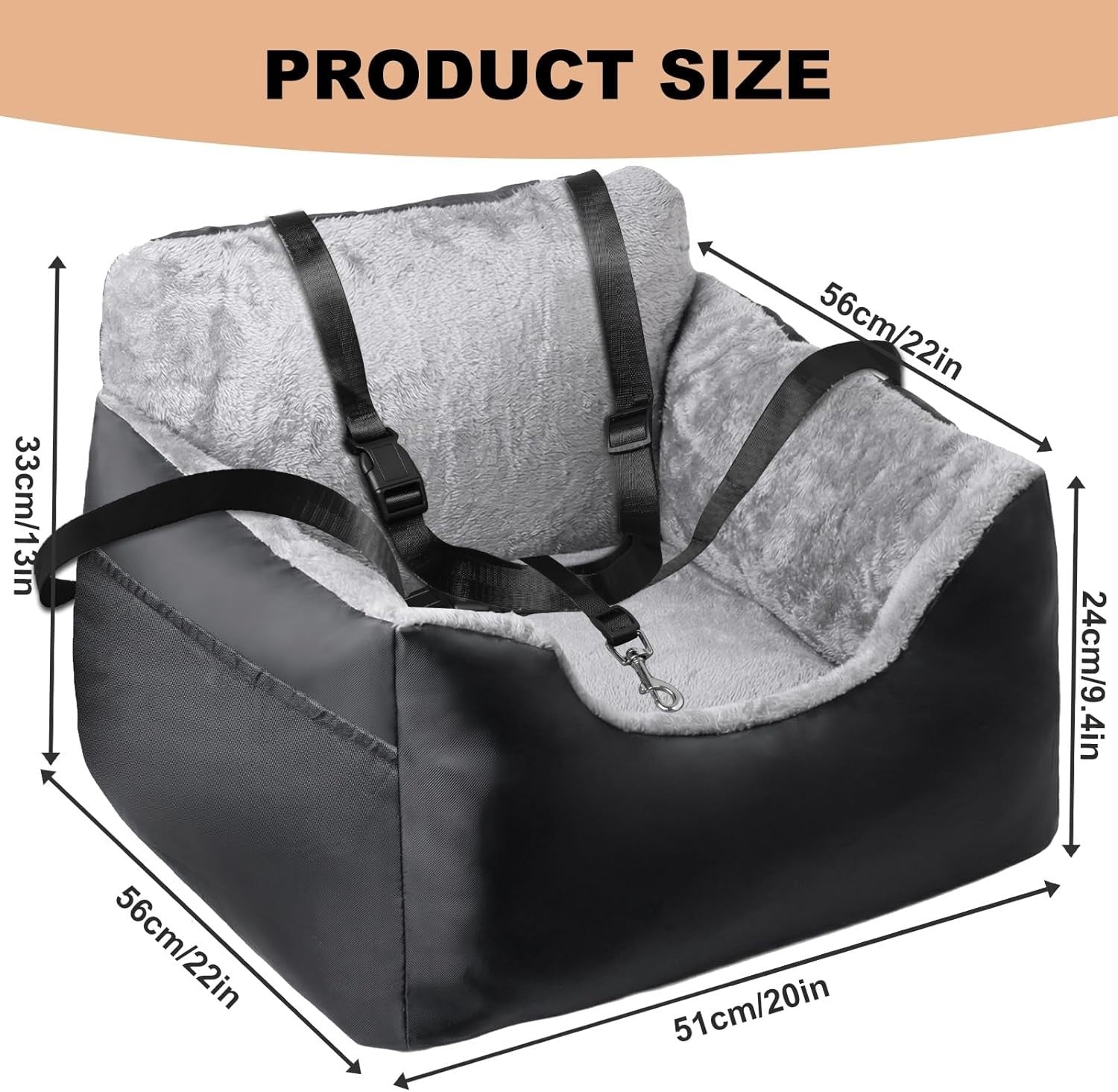 Dog Car Booster Seat Plush Travel Bed Safety Leash Waterproof 16kg