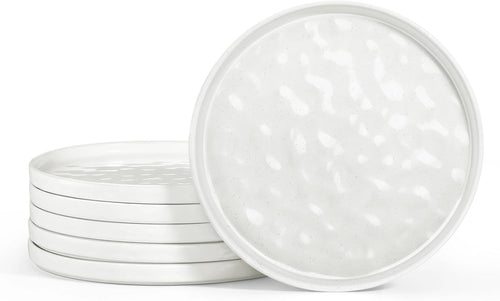 7.9in Ceramic Dessert Plates Set of 6 White Microwave Dishwasher Safe
