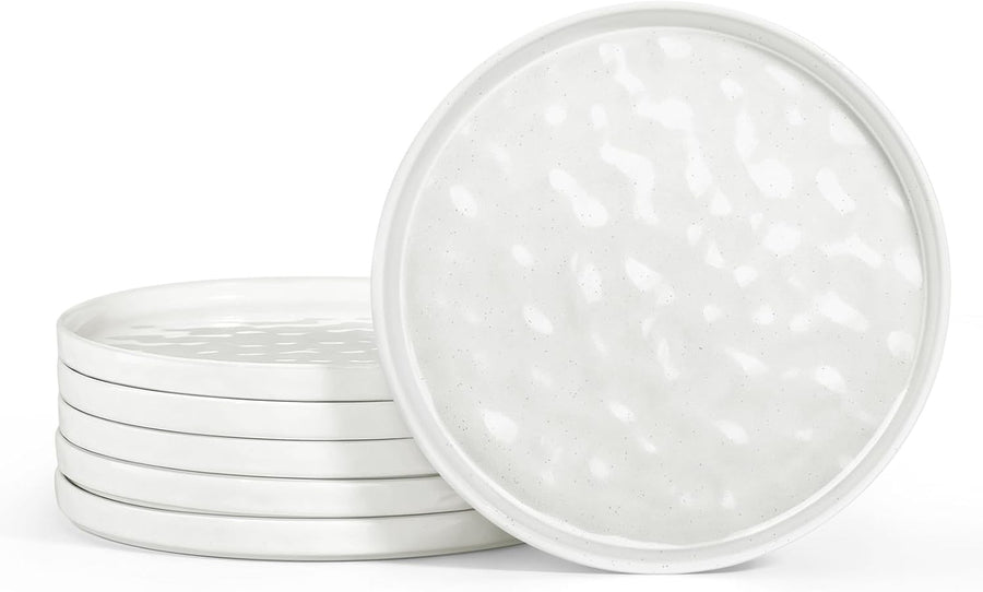 7.9in Ceramic Dessert Plates Set of 6 White Microwave Dishwasher Safe