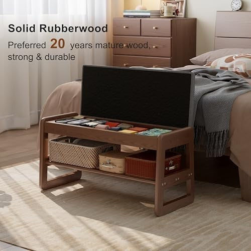2-Tier Small Shoe Bench with Flip-Top & Linen Cushion for Entryway