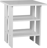 Modern 2-Tier White Wooden Side Table – Compact End Table with Storage