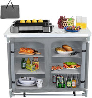 Portable Camping Kitchen Storage Unit with Aluminium Frame & 6 Compartments
