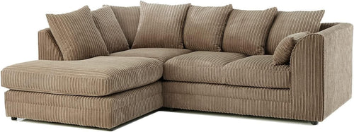4 Seater Beige Jumbo Cord Scatter Back Left Hand Corner Sofa with Deep Seats