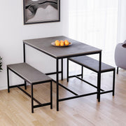 4 Seater Dining Table Set with 2 Benches - Compact Modern Metal Frame Grey
