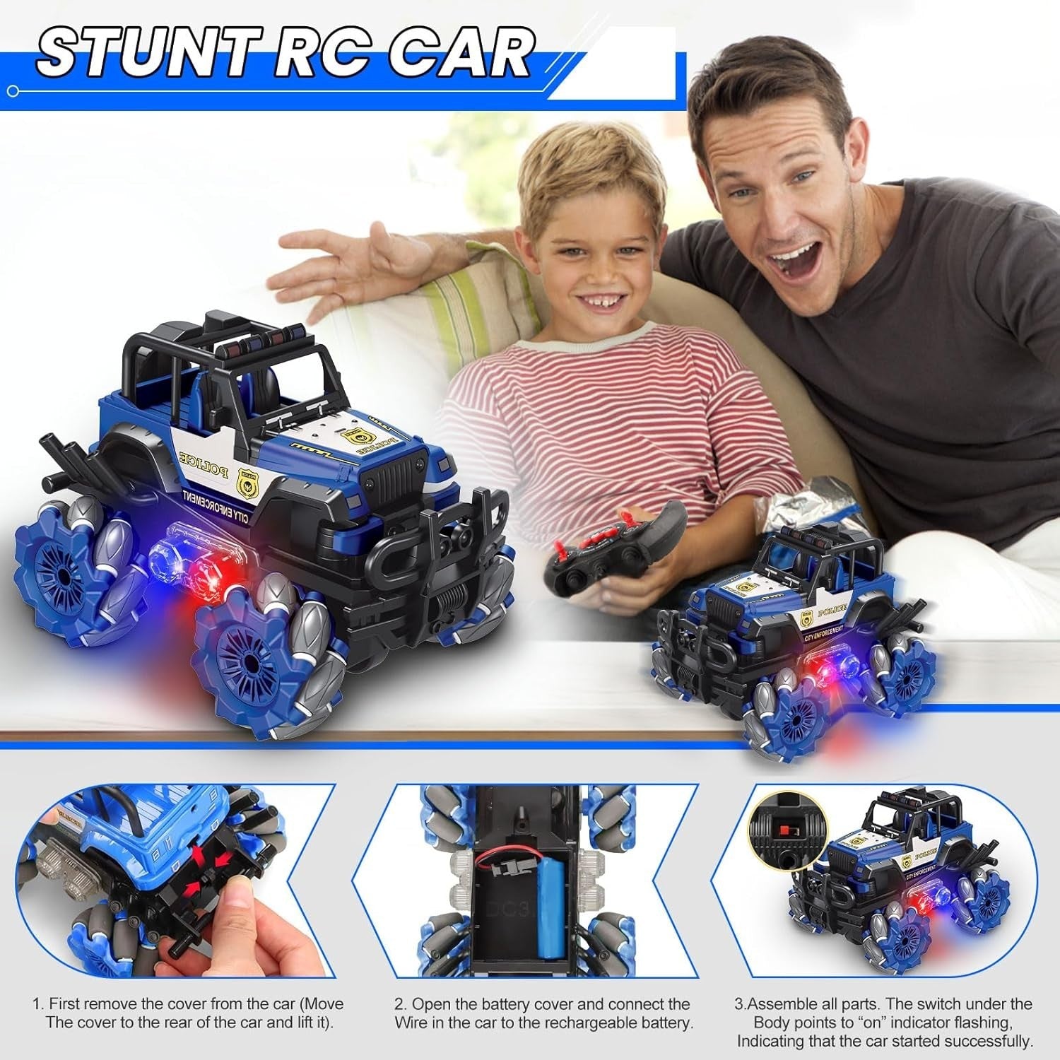 RC Car Remote Control Truck 360° Stunt Drift Toy LED Light All Terrain Gift Kids