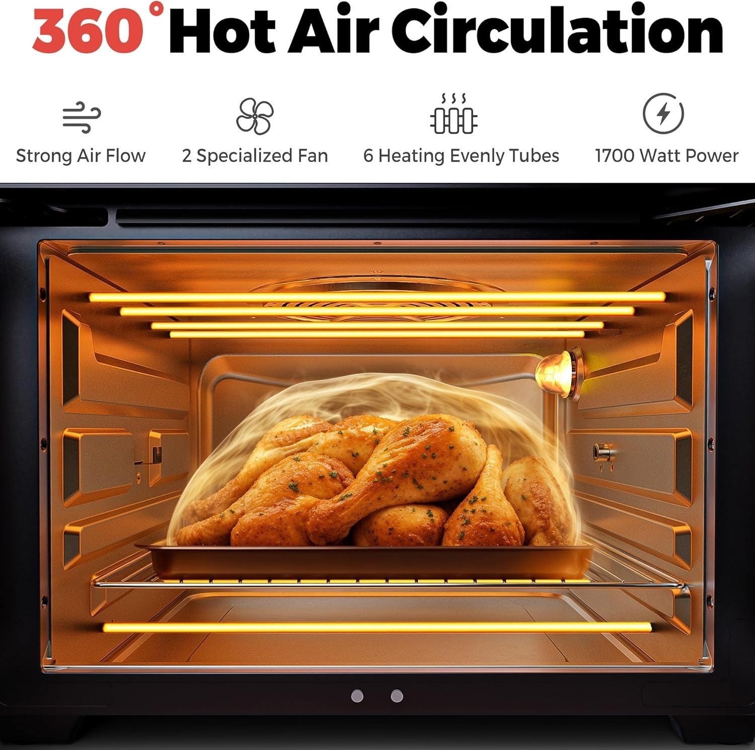 28L Air Fryer Oven Rotisserie 18-in-1 1700W Window Light 30-230C No Oil