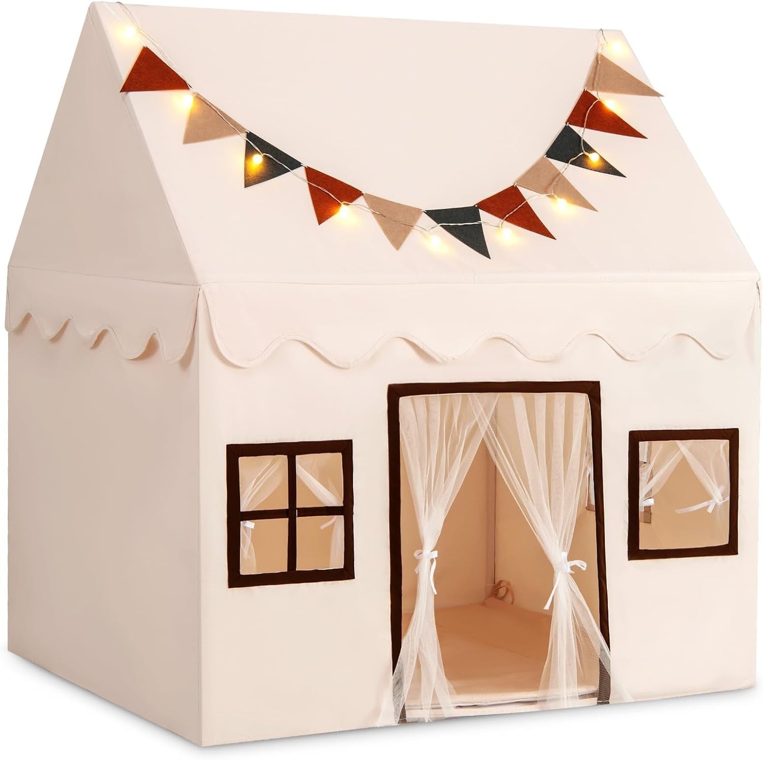 Large Kids Play Tent Castle Indoor Outdoor w Lights Mat Windows