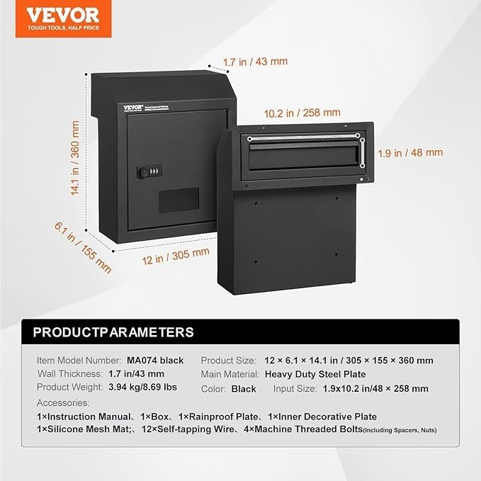 Secure Wall Mounted Mail Drop Box – Rainproof Steel, Combo Lock, Large Capacity