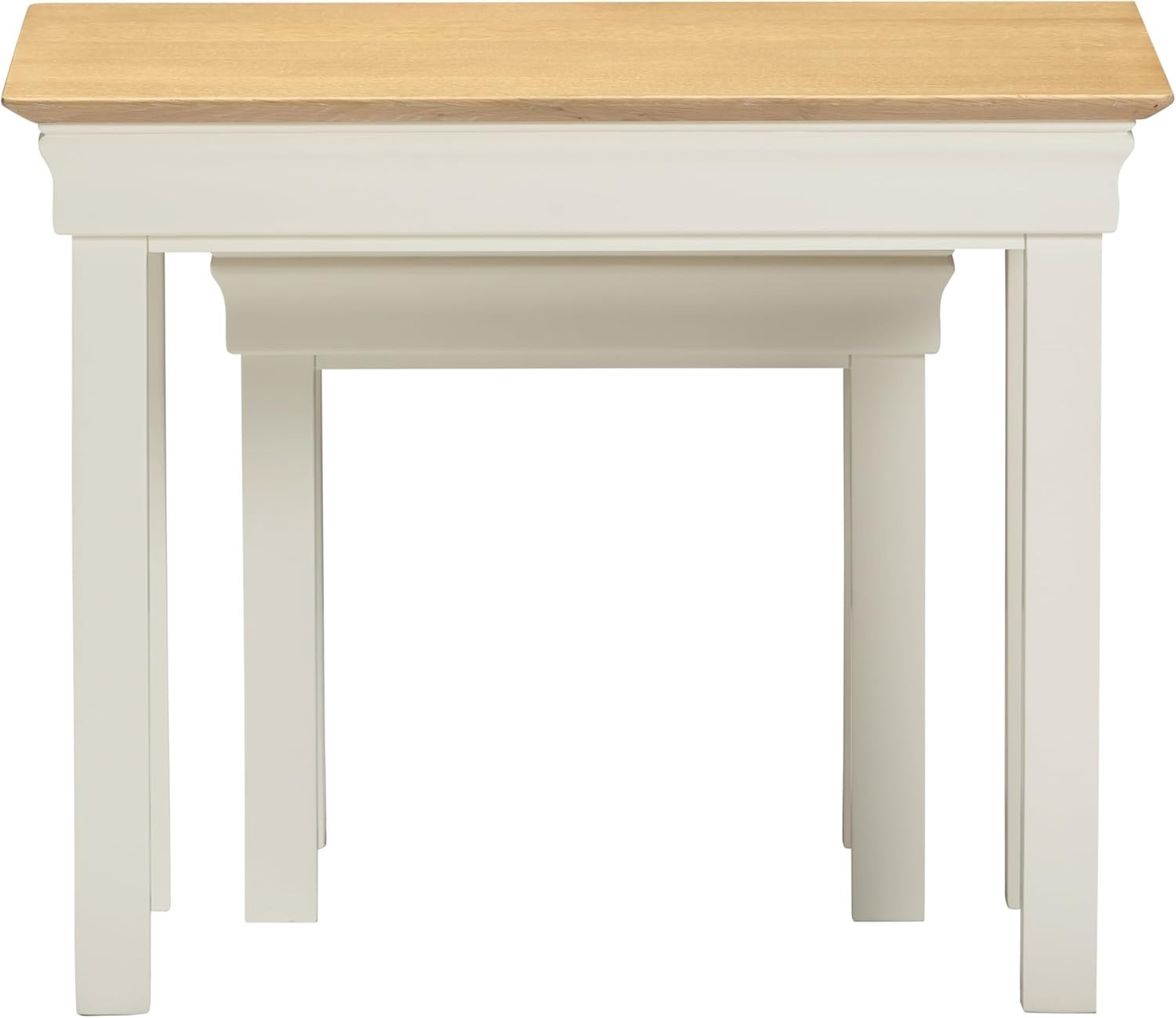 Space Saving Nest of 2 End Tables Ivory Oak Classic Modern Side Coffee