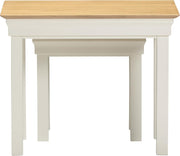 Space Saving Nest of 2 End Tables Ivory Oak Classic Modern Side Coffee