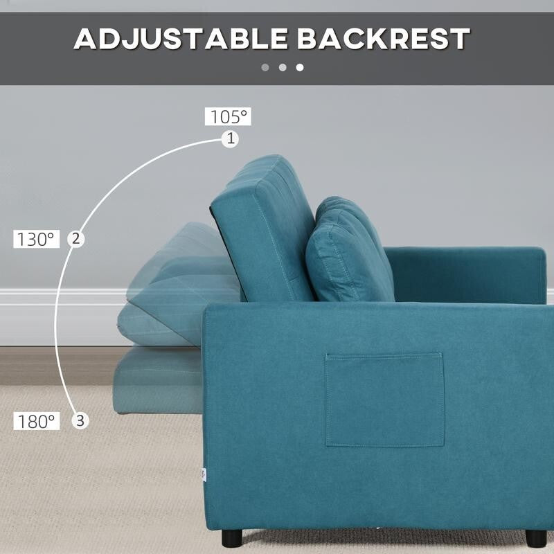 2 Seater Sofa Bed w/ Cushions, Pockets & Click-Clack Frame – Guest Room Use