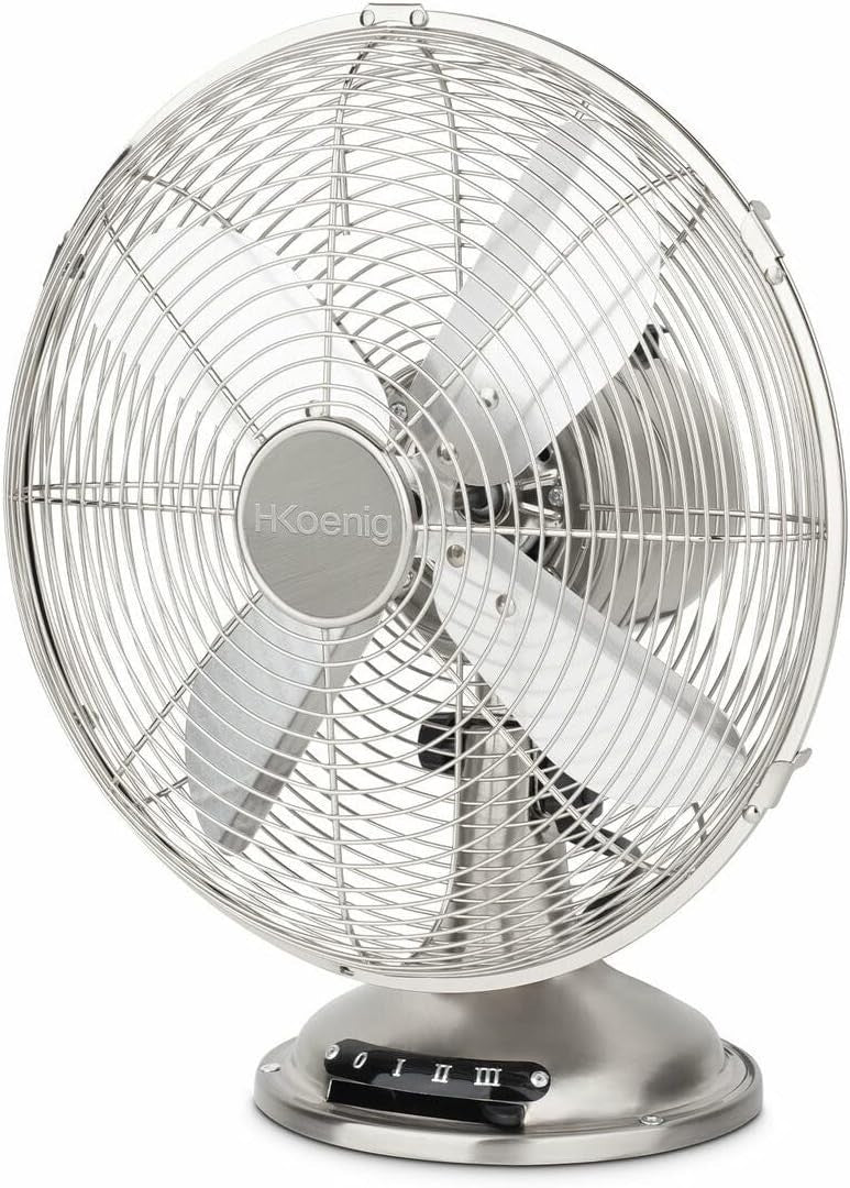 30cm Quiet Metal Table Fan – 3-Speed Retro Oscillating Cooling Silver Design