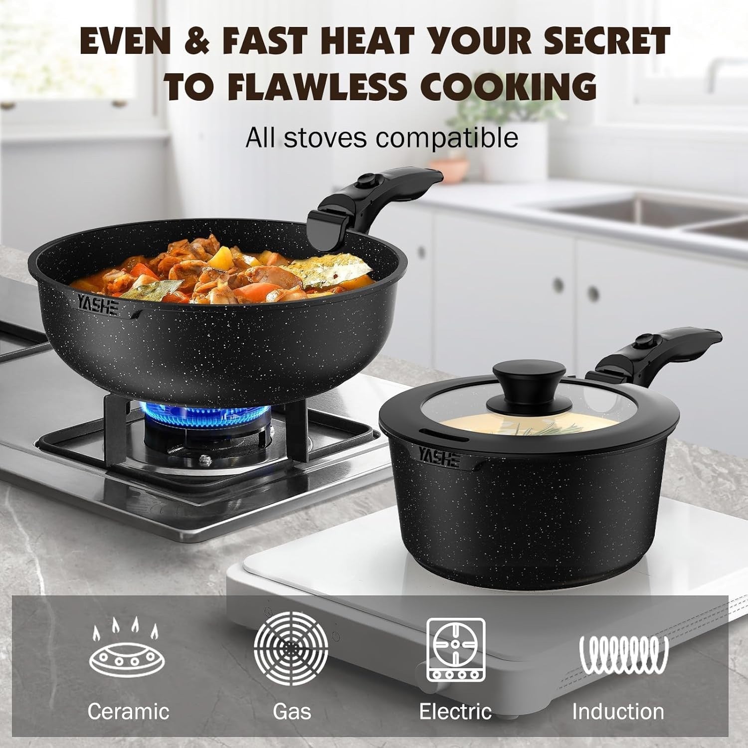 21pcs Grey Non Stick Cookware Set with Removable Handles – Induction, Oven Safe