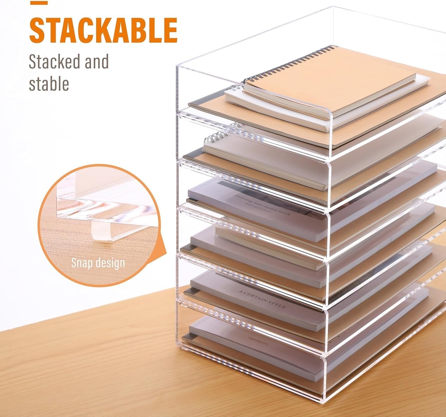 2 Pack Clear Acrylic A4 Letter Tray Stackable Desk File Organizer