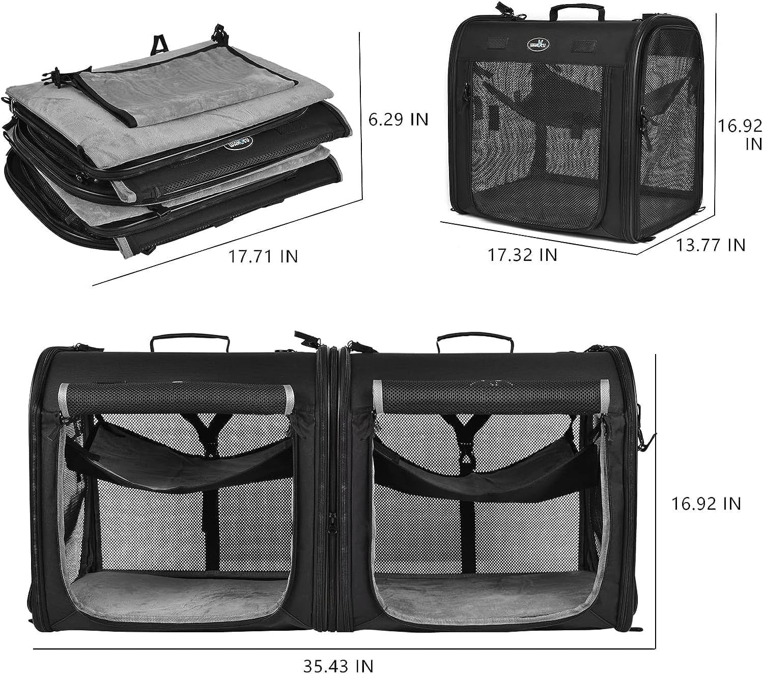 Foldable Pet Carrier 2-in-1 Cat Dog Travel Crate Car Seat 90x34x43cm