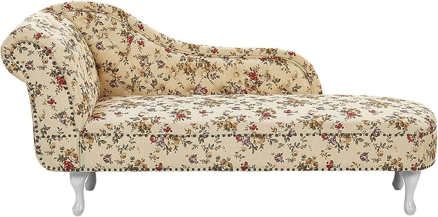 Beige Floral Chaise Lounge Sofa | Left Hand, Tufted Back, 169cm, Vintage Style