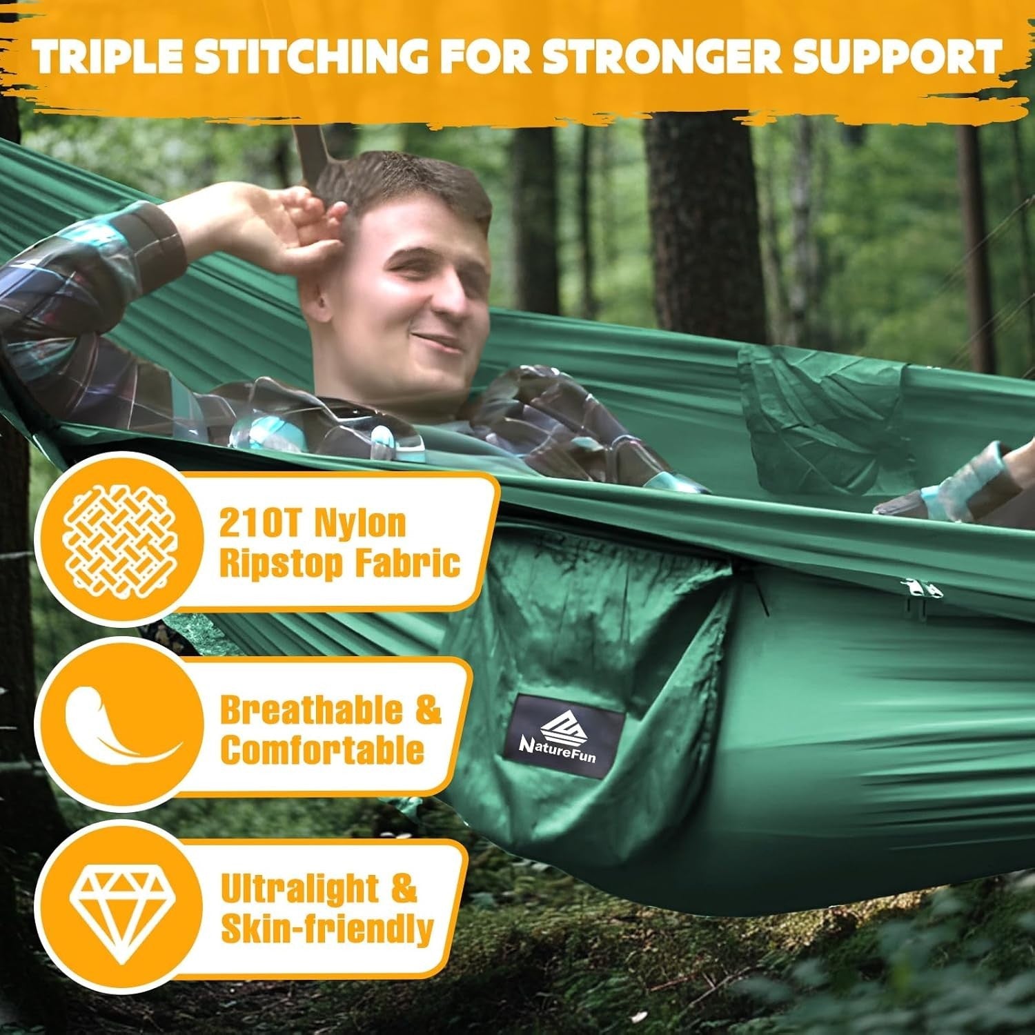 Ultralight Camping Hammock Dark Green | 300kg Load | Pop-Up Bug Net & Straps