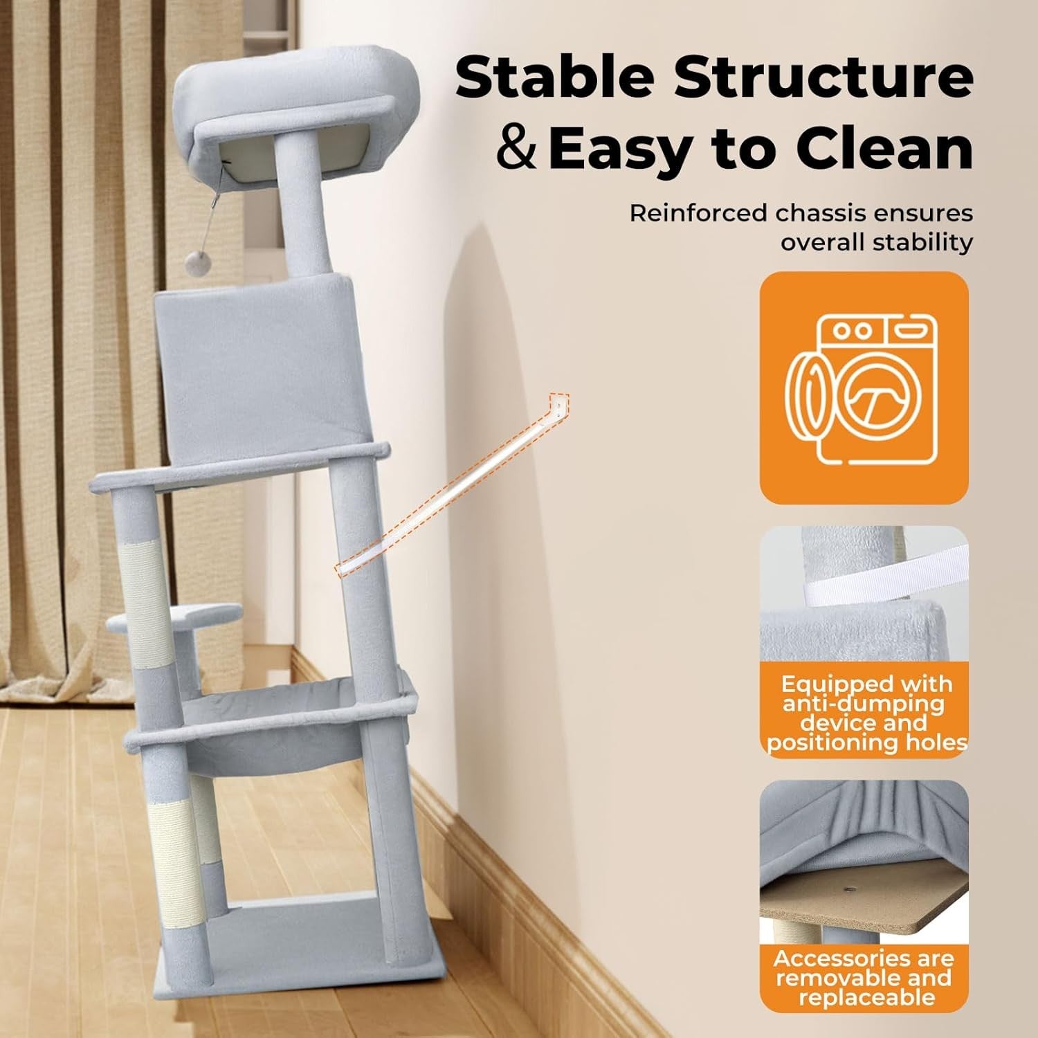 Floor to Ceiling Cat Tree Tall Multi Level Tower with Hammock Scratching Posts