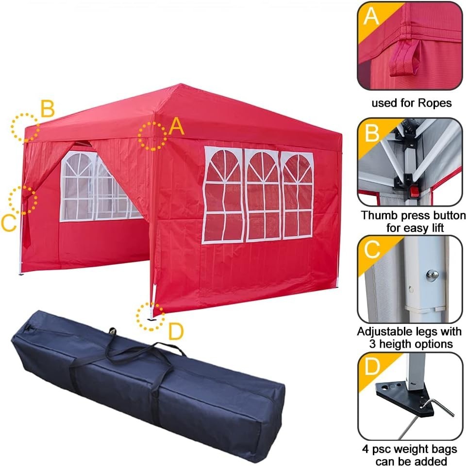 3x3M Red Pop Up Gazebo Waterproof Garden Party Tent Marquee with Carry Bag