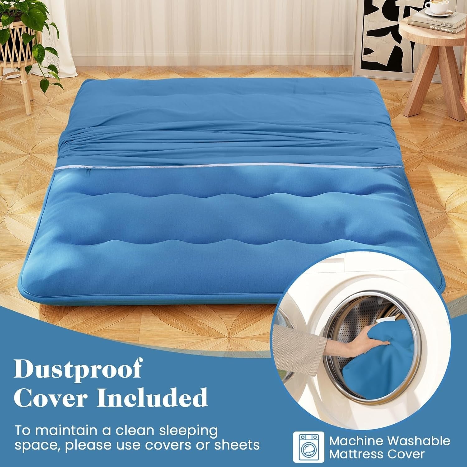 10cm Thick Japanese Floor Mattress Tatami Mat Sleeping Pad King Navy Blue
