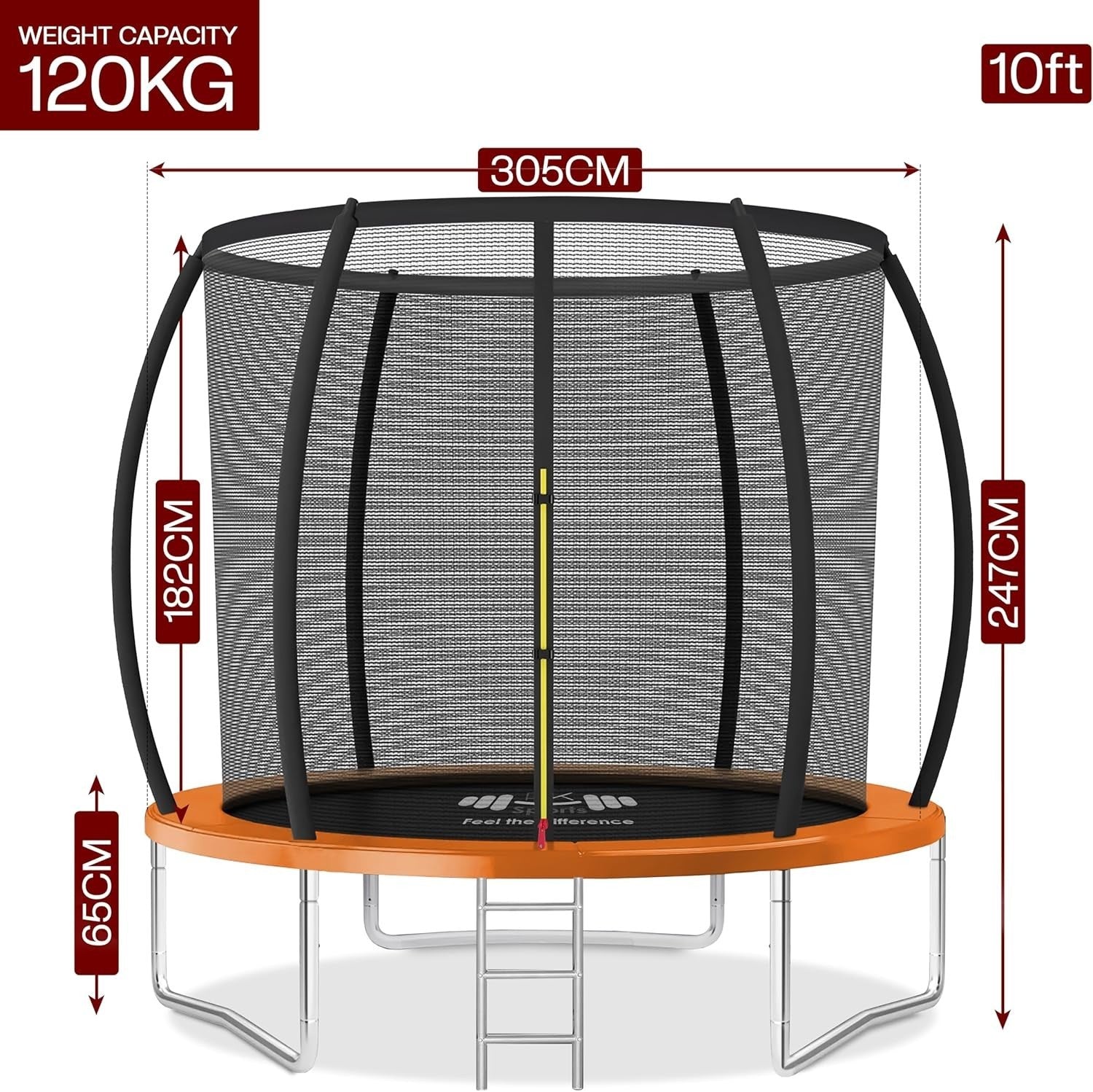10ft Outdoor Trampoline with Safety Enclosure Ladder Heavy Duty