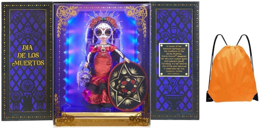 Dia De Los Muertos Collector Fashion Doll Embroidered Gown Skull Bag