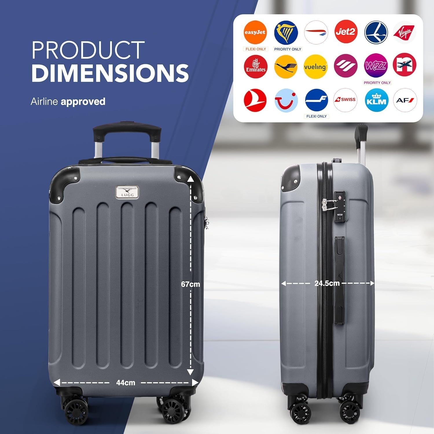 Medium 24” ABS Hard Shell Suitcase 4 Wheel Travel Case TSA Lock