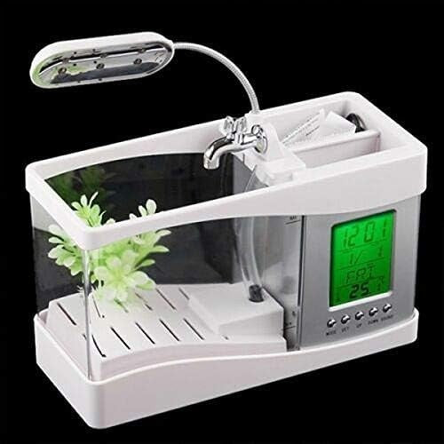 USB Desktop Mini Fish Tank Aquarium LED Lamp Clock Nature Sounds