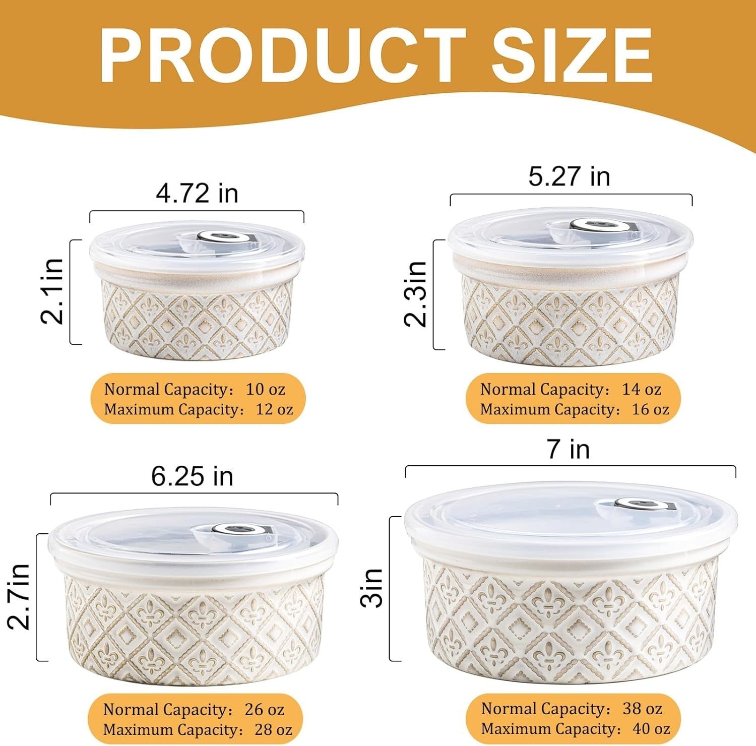 Ceramic Mixing Bowls with Airtight Lids Nesting Salad Prep Storage Set