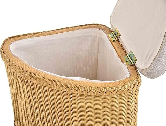 Luxury Rattan Laundry Basket with Padded Seat & Lid – Corner Storage Hamper