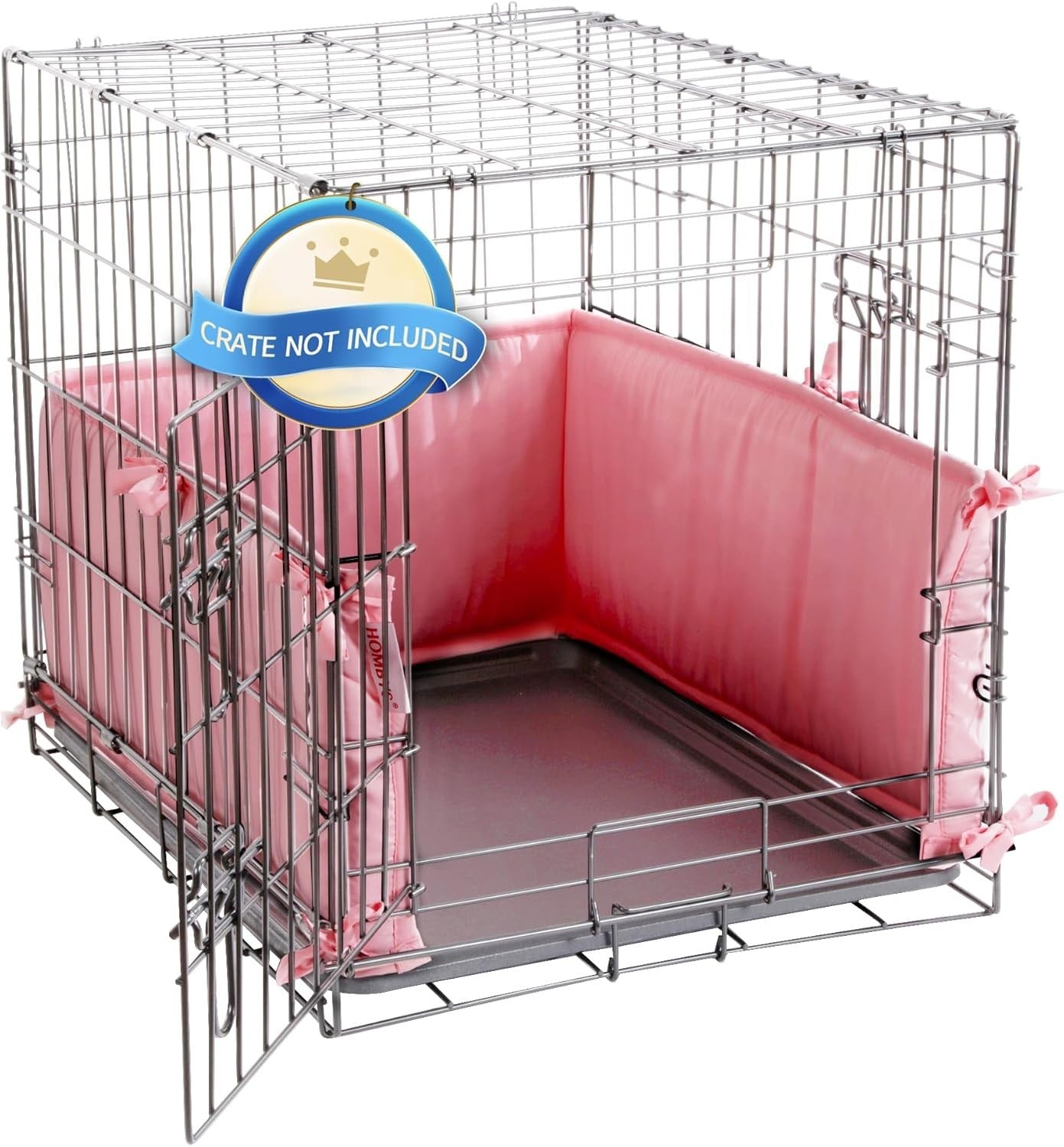 Soft Dog Crate Bumper Padding with Ties - Durable Kennel Cover 24"x18" Pink