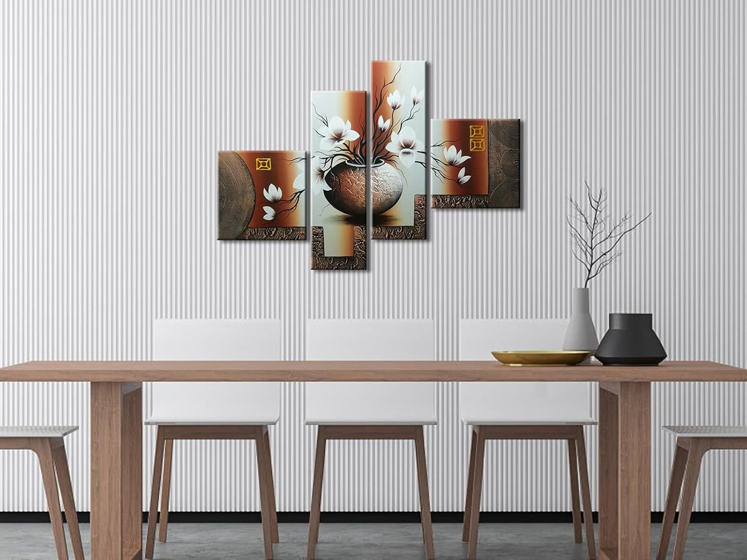 Large 4 Panel Floral Oil Painting Canvas Wall Art Hand Painted