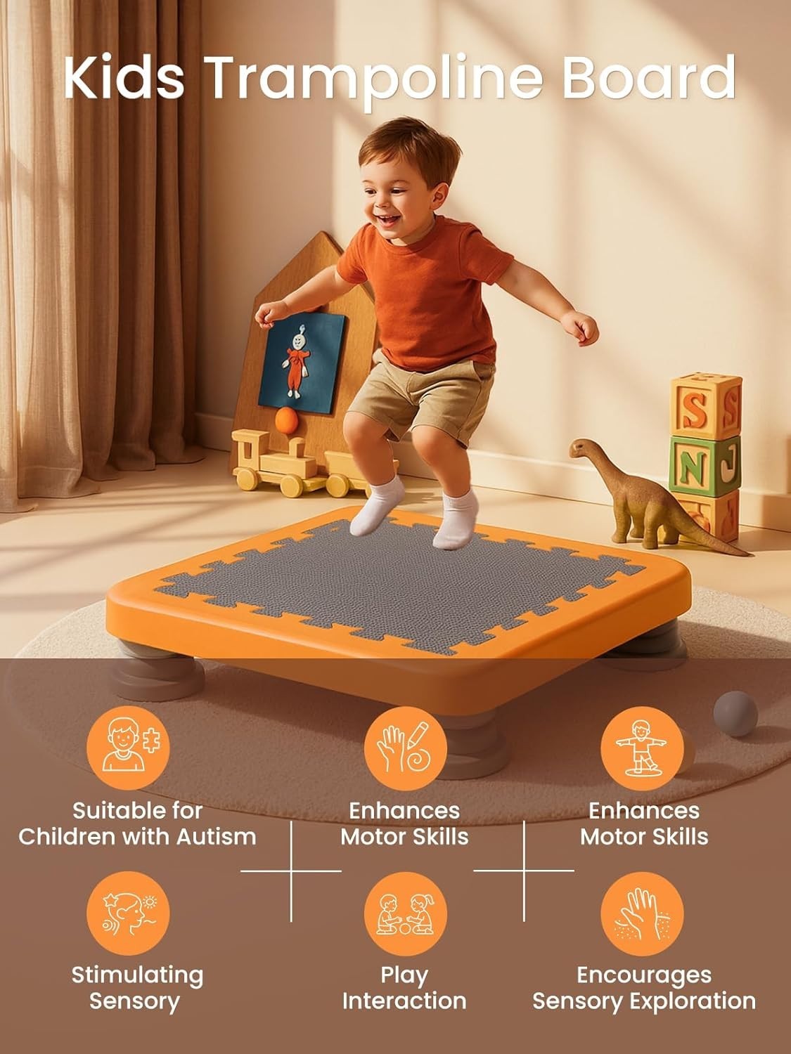 Kids Indoor Trampoline Board Sensory Jump Pad Safe Mini 80KG
